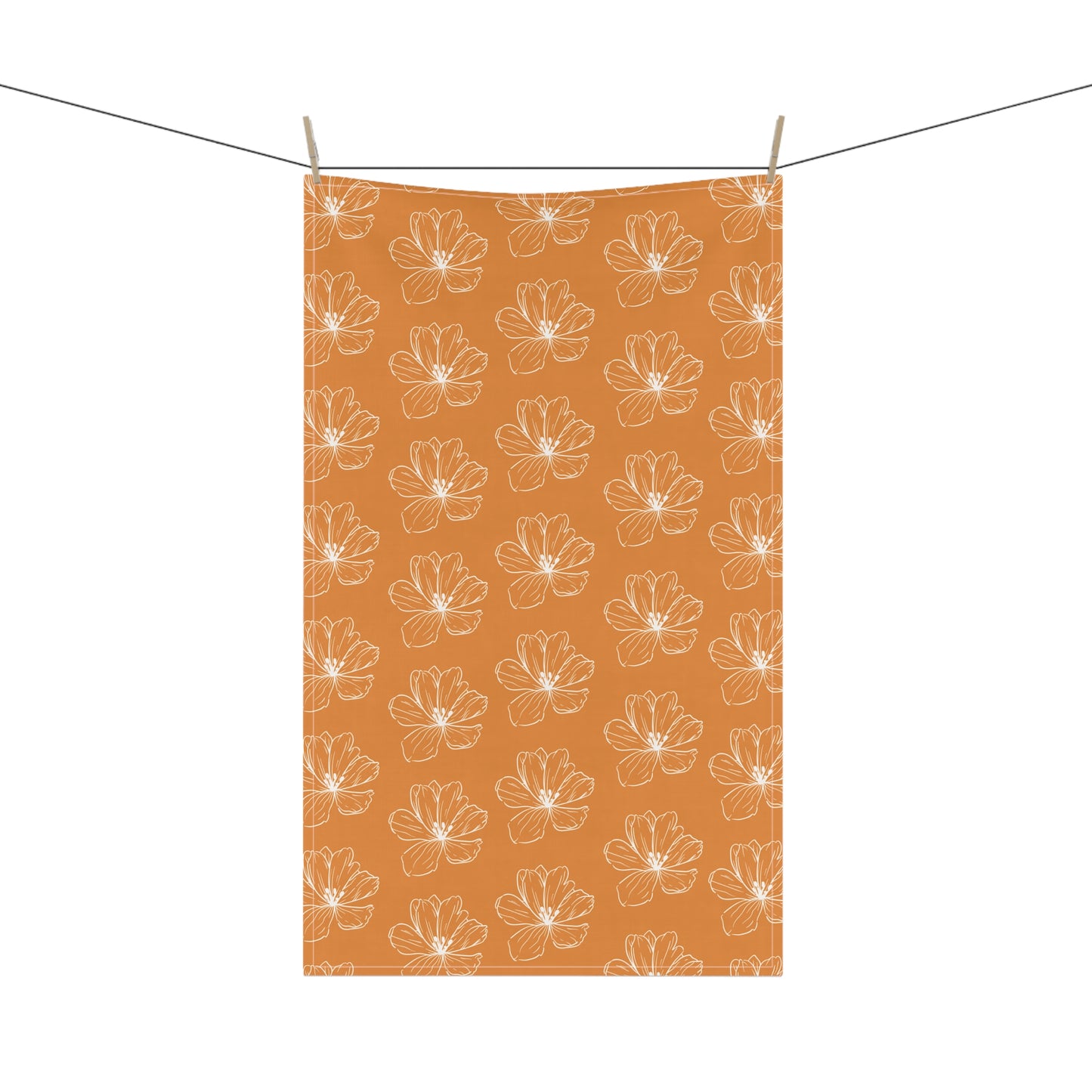 Dark Orange w/ Flowers Tea Towel