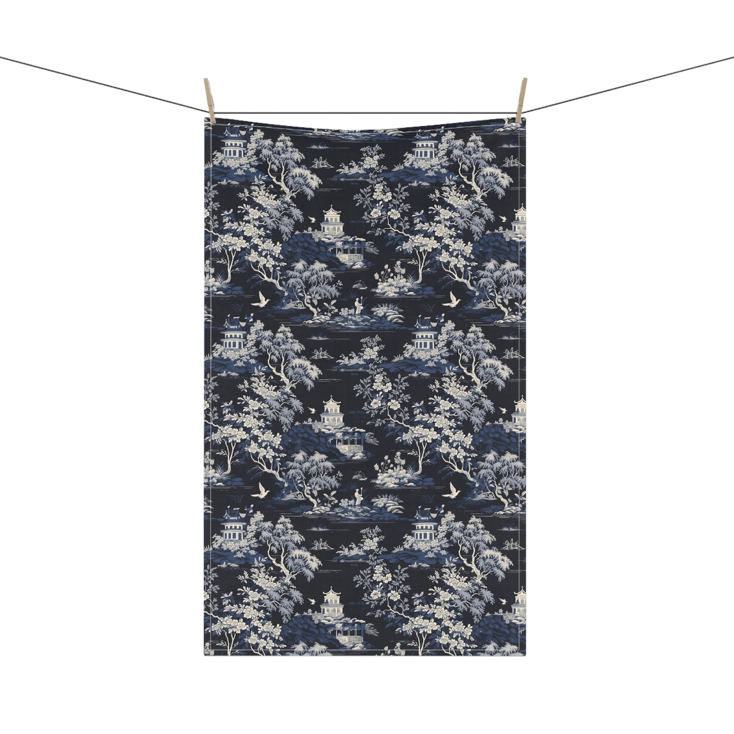 Dark Blue French Toile 2 Tea Towel