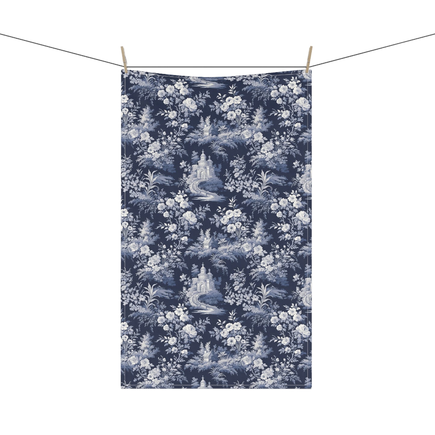 Dark Blue French Toile 7 Tea Towel