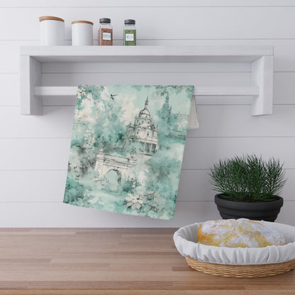 Mint French Country Toile (City) Tea Towel (cotton twill)