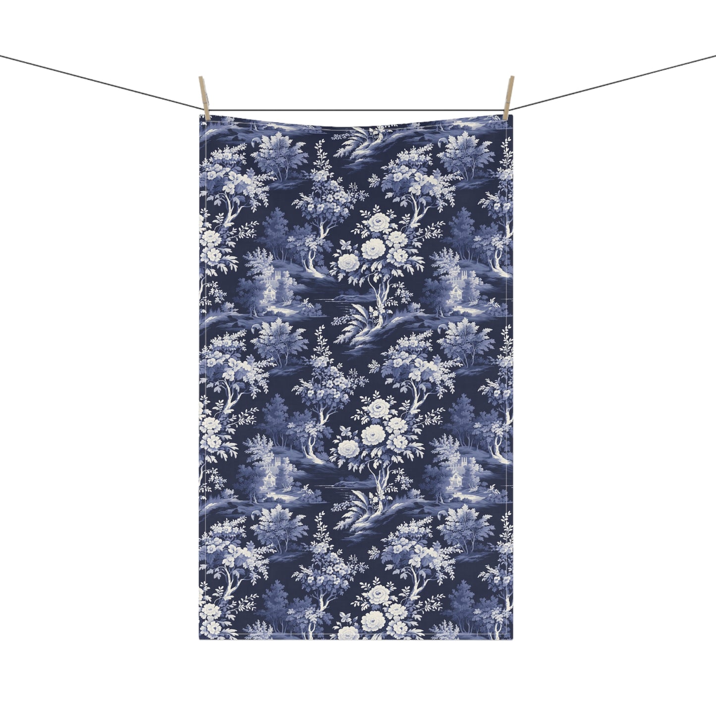 Dark Blue French Toile 5 Tea Towel