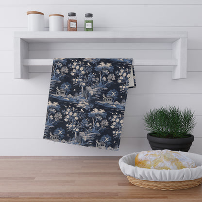 Dark Blue French Toile 1 Tea Towel