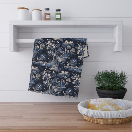 Dark Blue French Toile 1 Tea Towel