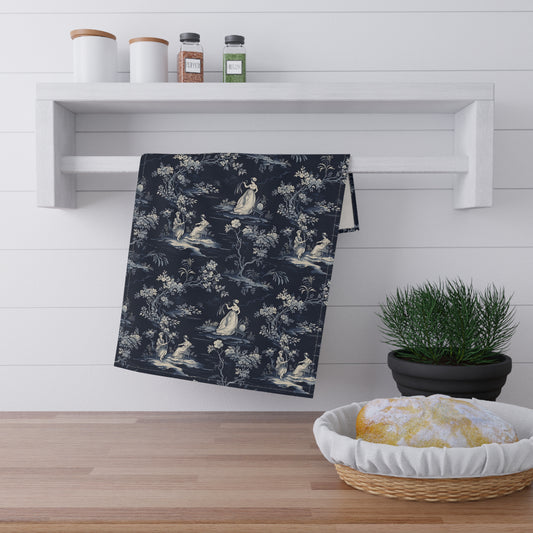 Dark Blue French Toile 8 Tea Towel