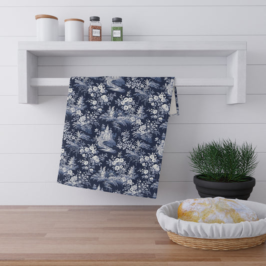 Dark Blue French Toile 7 Tea Towel