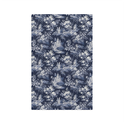 Vintage Blue Toile Floral Microfiber Tea Towel