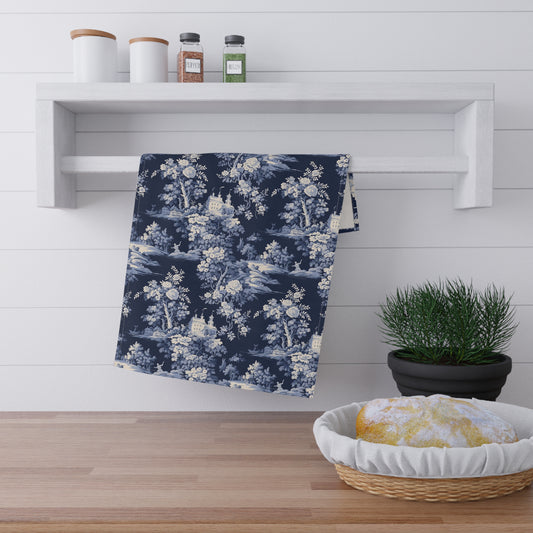 Dark Blue French Toile 3 Tea Towel