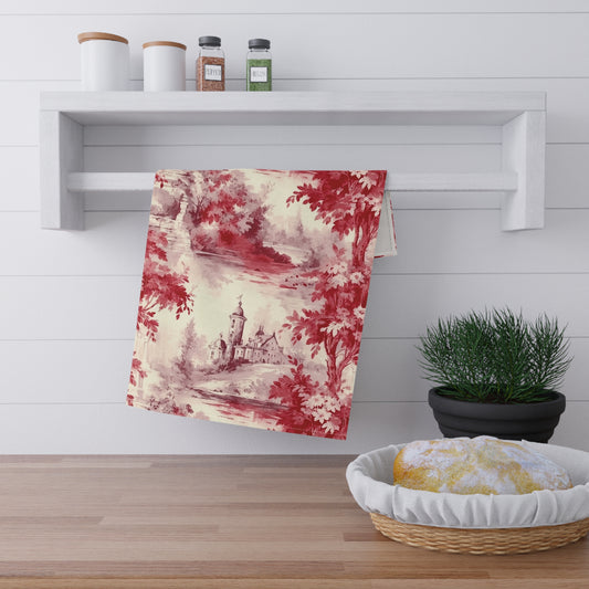 Red French Country Toile (The Manor) Tea Towel (cotton twill)