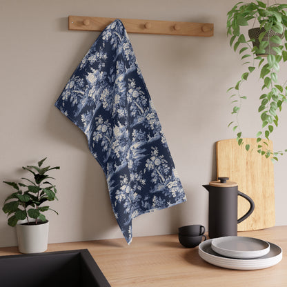 Dark Blue French Toile 3 Tea Towel