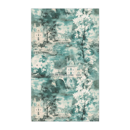 Mint French Country Toile (Manor) Tea Towel (cotton twill)