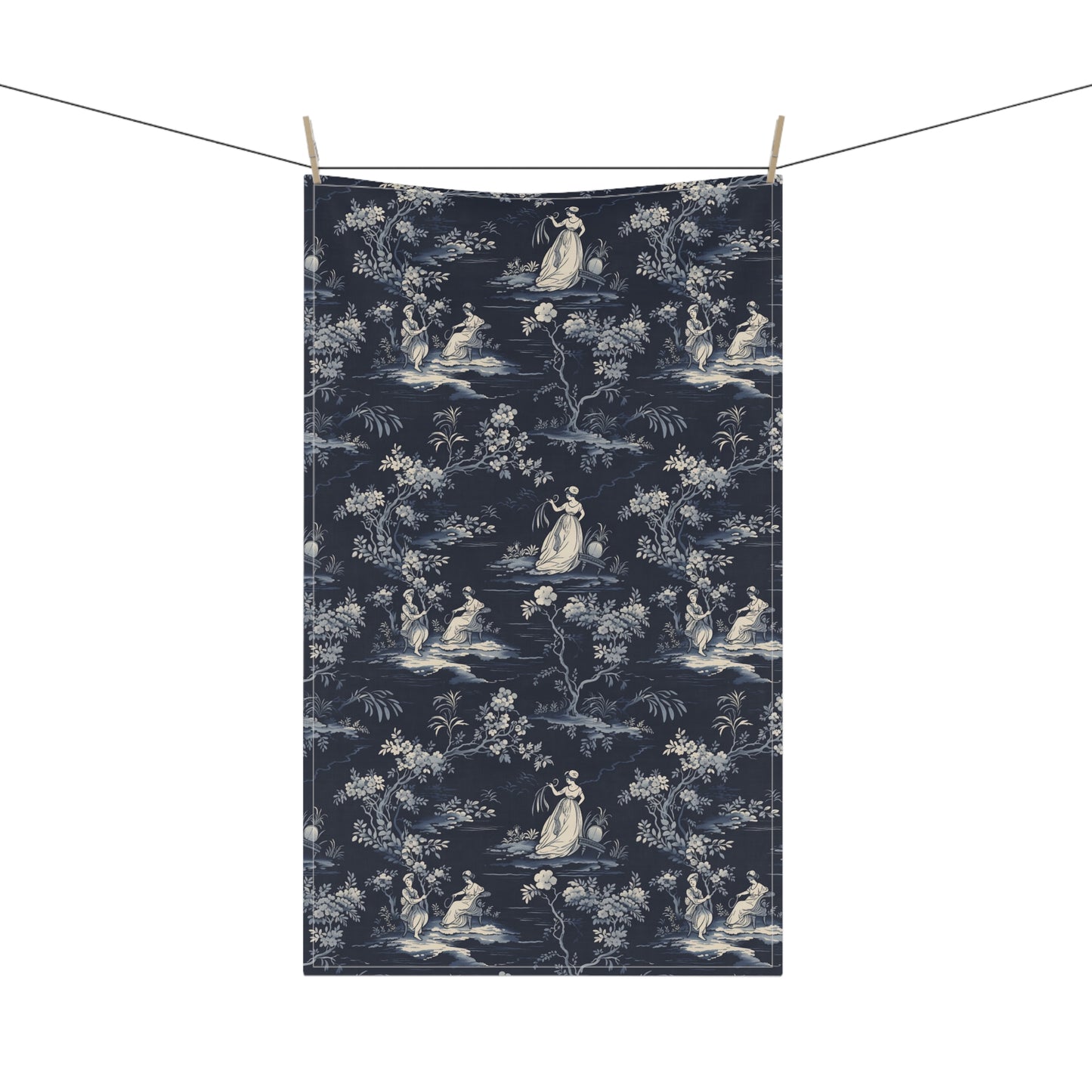 Dark Blue French Toile 8 Tea Towel