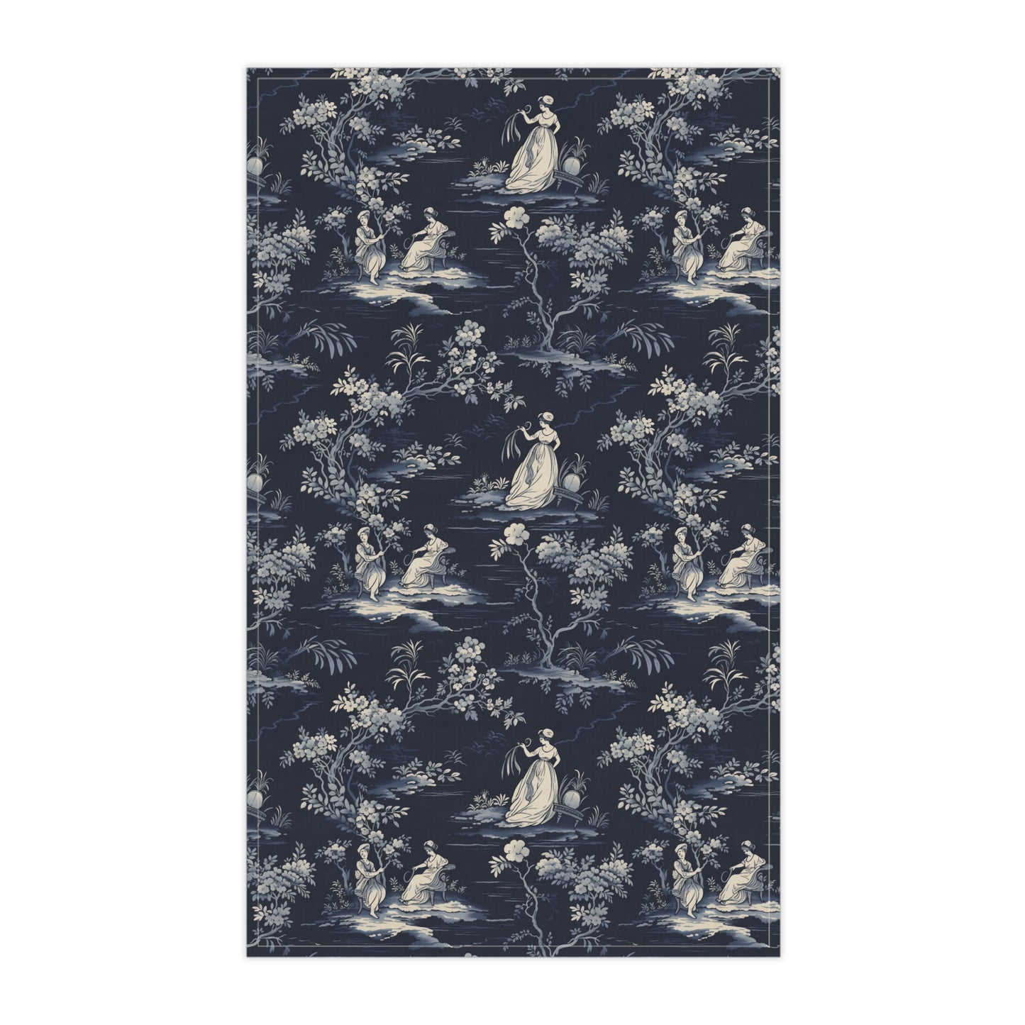 Dark Blue French Toile 8 Tea Towel