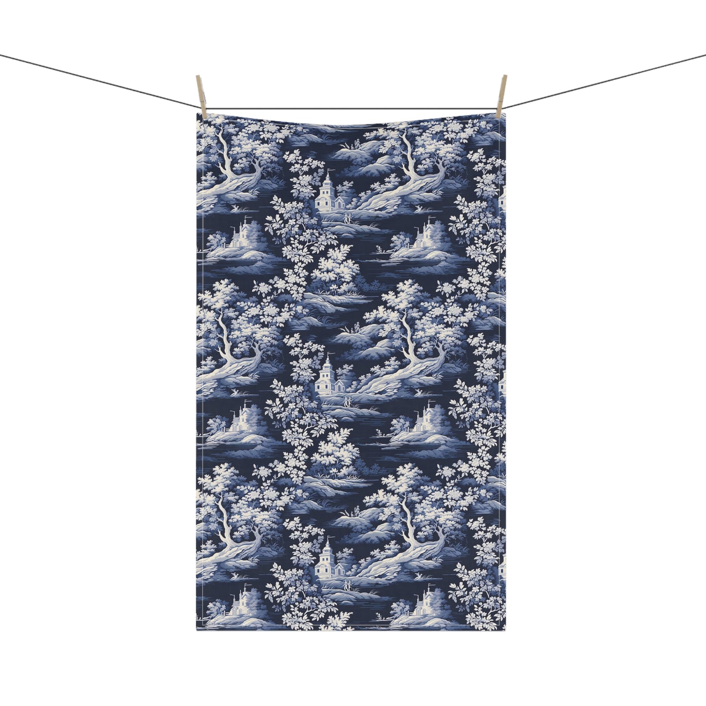 Dark Blue French Toile 4 Tea Towel