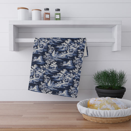 Dark Blue French Toile 4 Tea Towel