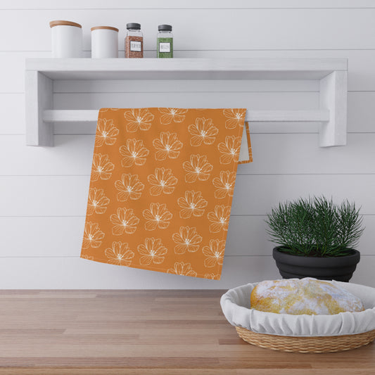 Dark Orange w/ Flowers Tea Towel