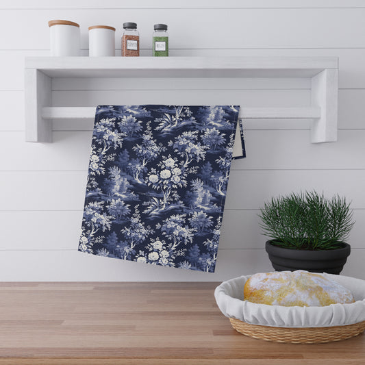 Dark Blue French Toile 5 Tea Towel