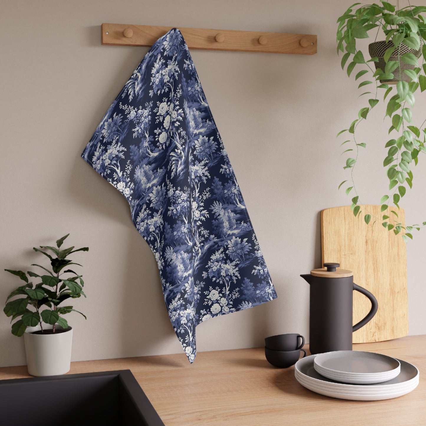 Dark Blue French Toile 5 Tea Towel