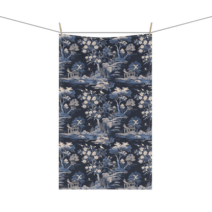 Dark Blue French Toile 1 Tea Towel