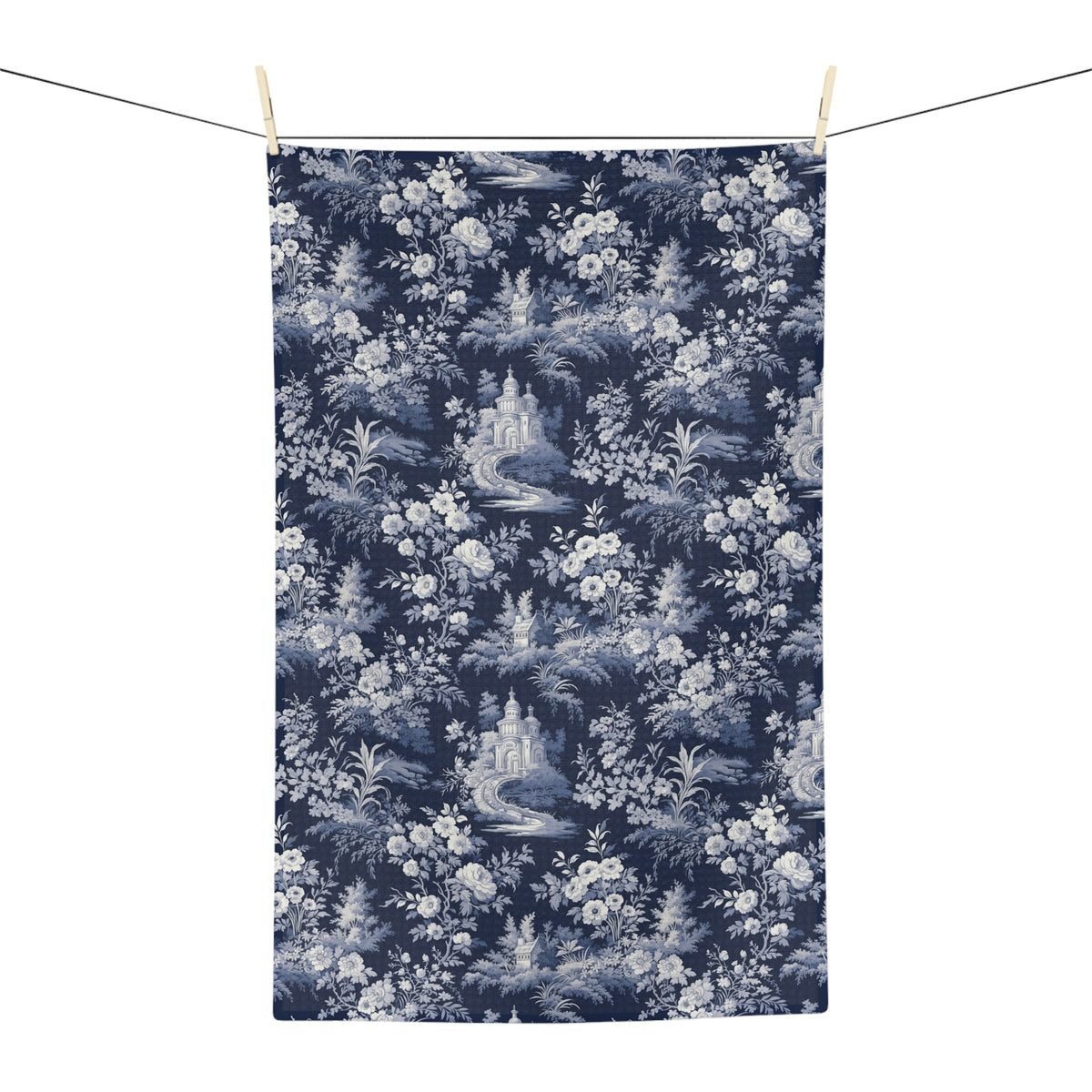 Vintage Blue Toile Floral Microfiber Tea Towel