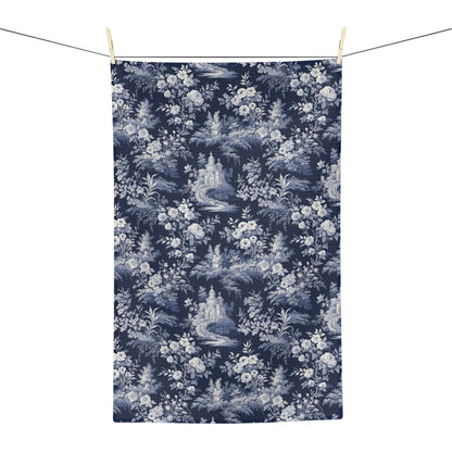 Vintage Blue Toile Floral Microfiber Tea Towel