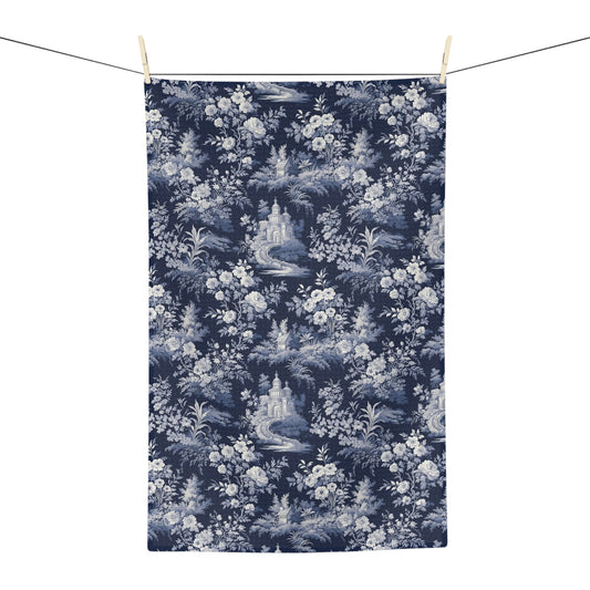 Vintage Blue Toile Floral Microfiber Tea Towel