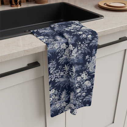 Vintage Blue Toile Floral Microfiber Tea Towel