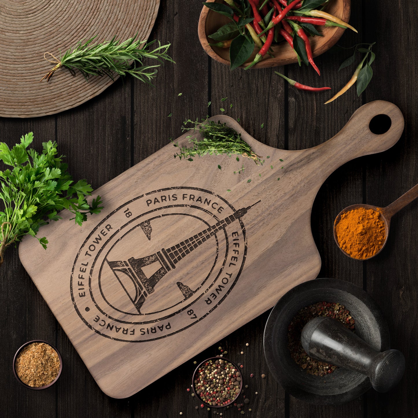 Eiffel Tower Stamp | Hardwood Paddle Cutting Board