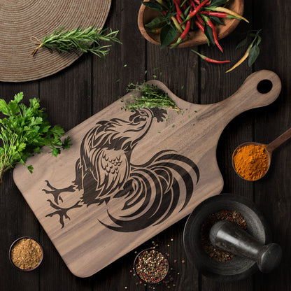 French Rooster Hardwood Paddle Cutting Board