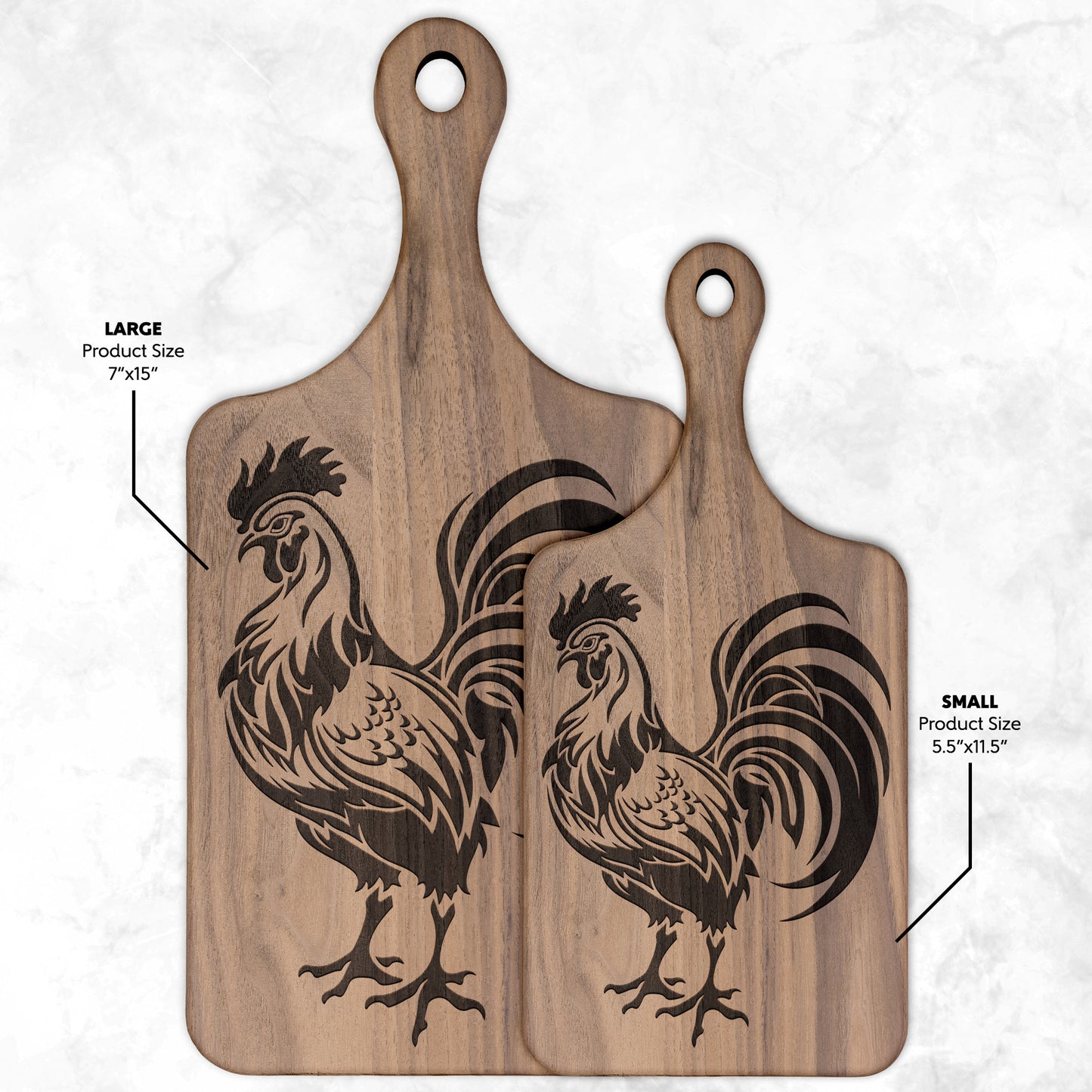 French Rooster Hardwood Paddle Cutting Board