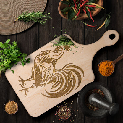 French Rooster Hardwood Paddle Cutting Board