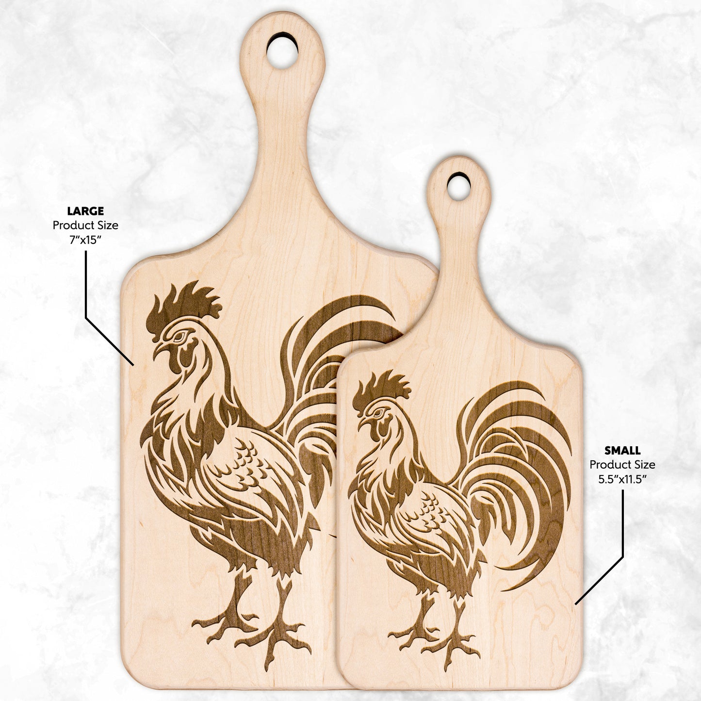 French Rooster Hardwood Paddle Cutting Board