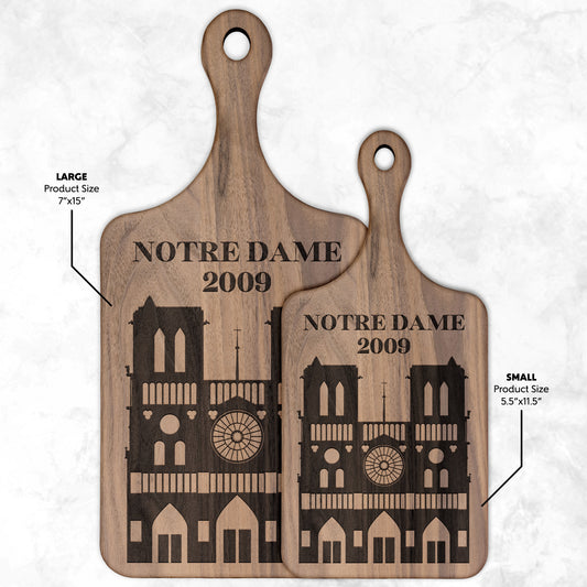 Personalized Notre Dame Hardwood Paddle Cutting Board