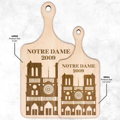 Personalized Notre Dame Hardwood Paddle Cutting Board