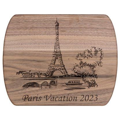 Personalized Paris Scene Hardwood Oval Cutting Board