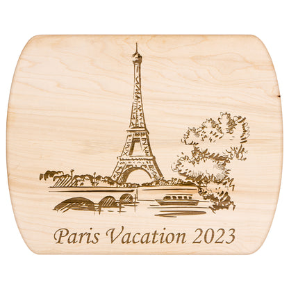 Personalized Paris Scene Hardwood Oval Cutting Board