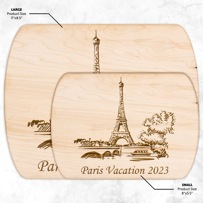 Personalized Paris Scene Hardwood Oval Cutting Board