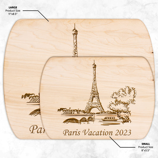 Personalized Paris Scene Hardwood Oval Cutting Board