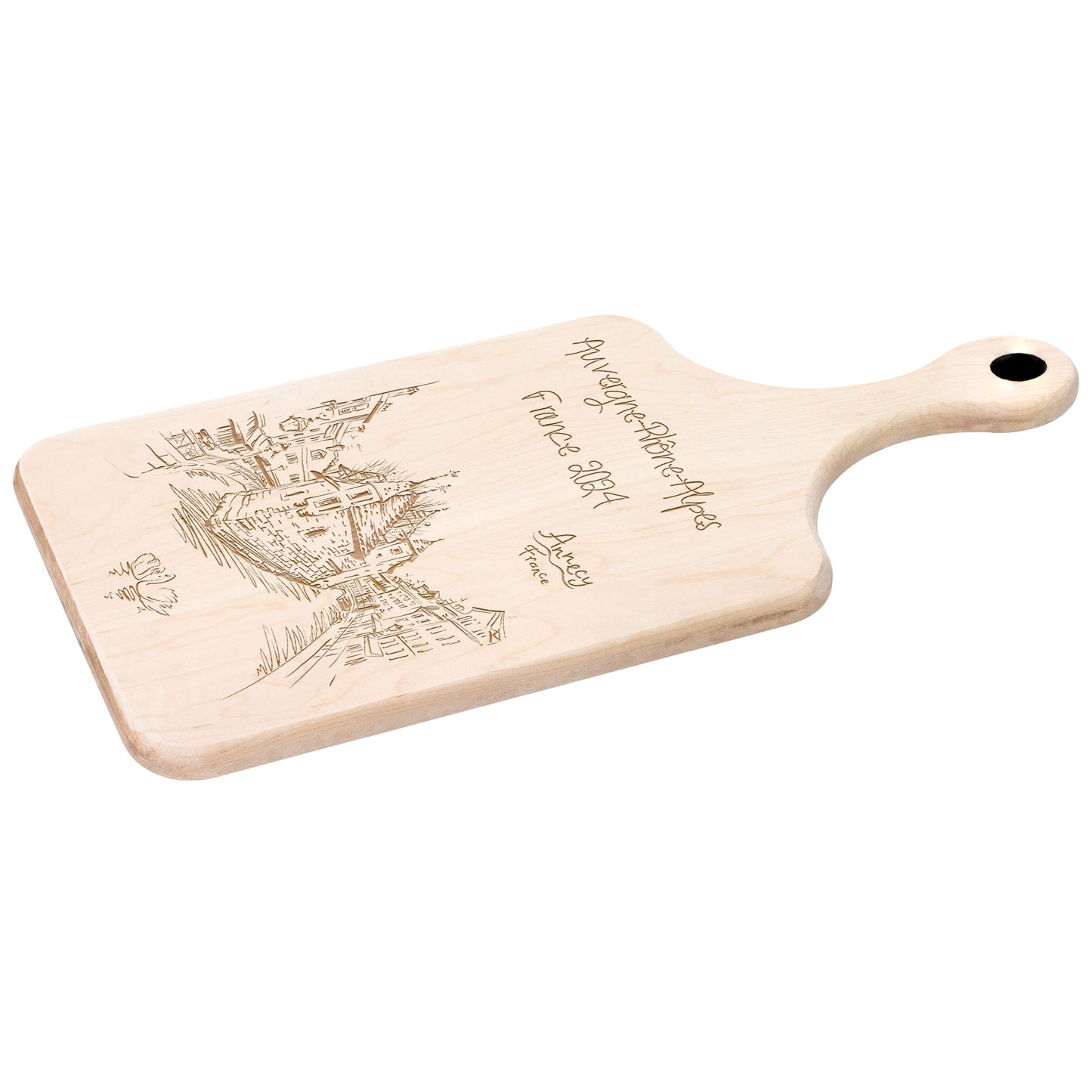 Personalized Annecy France Hardwood Paddle Cutting Board