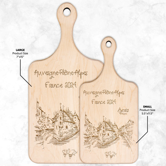 Personalized Annecy France Hardwood Paddle Cutting Board