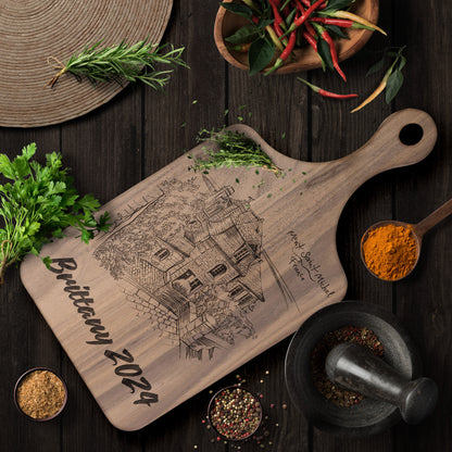 Personalized Brittany France Hardwood Paddle Cutting Board