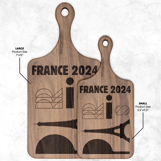 Personalized France Hardwood Paddle Cutting Board updated