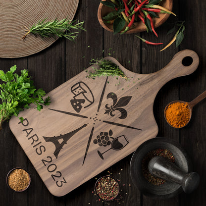 Personalized Paris Hardwood Paddle Cutting Board
