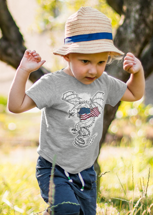Dragon with US Flag | Toddler Short Sleeve Tee