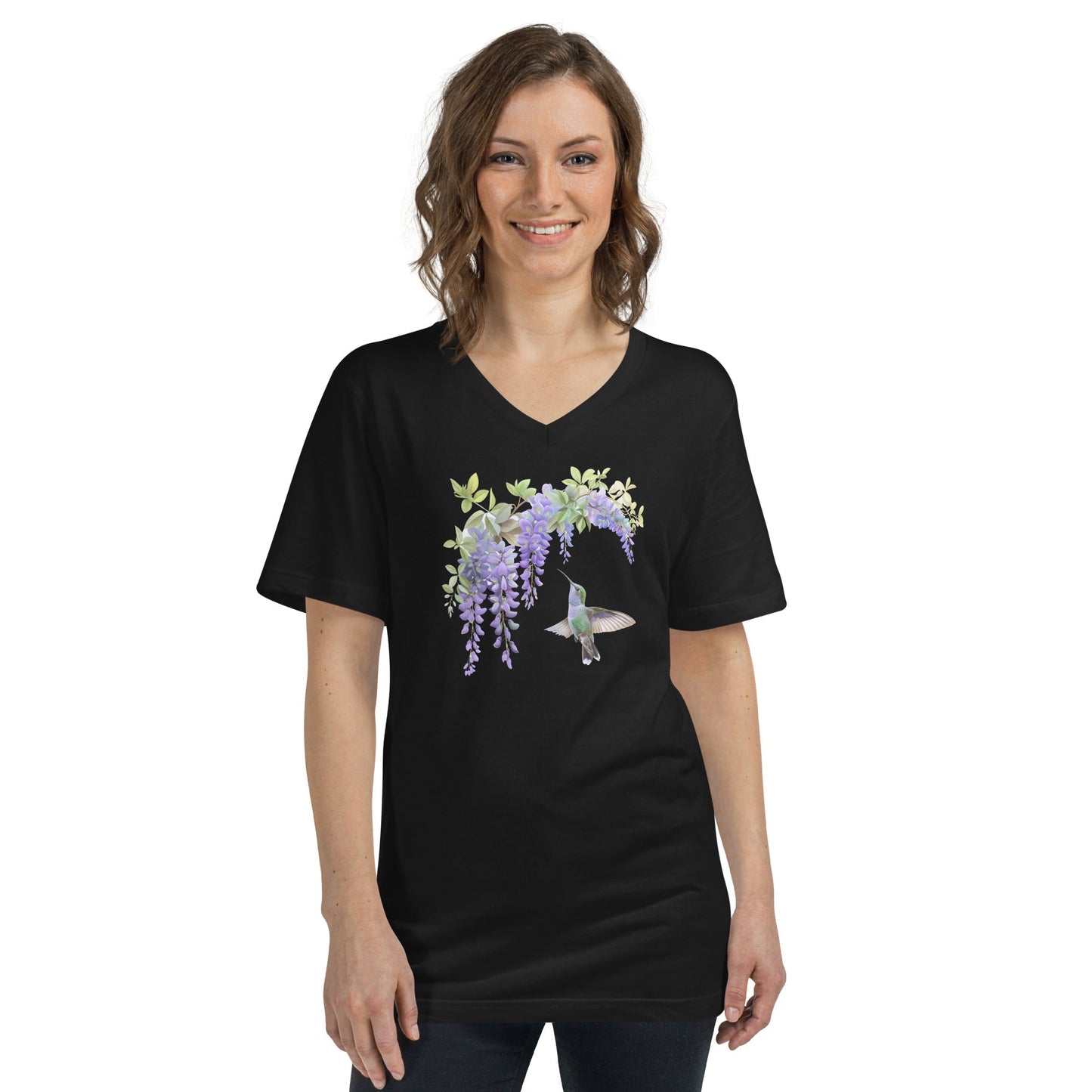 Hummingbird and Wisteria | Unisex Short Sleeve V-Neck