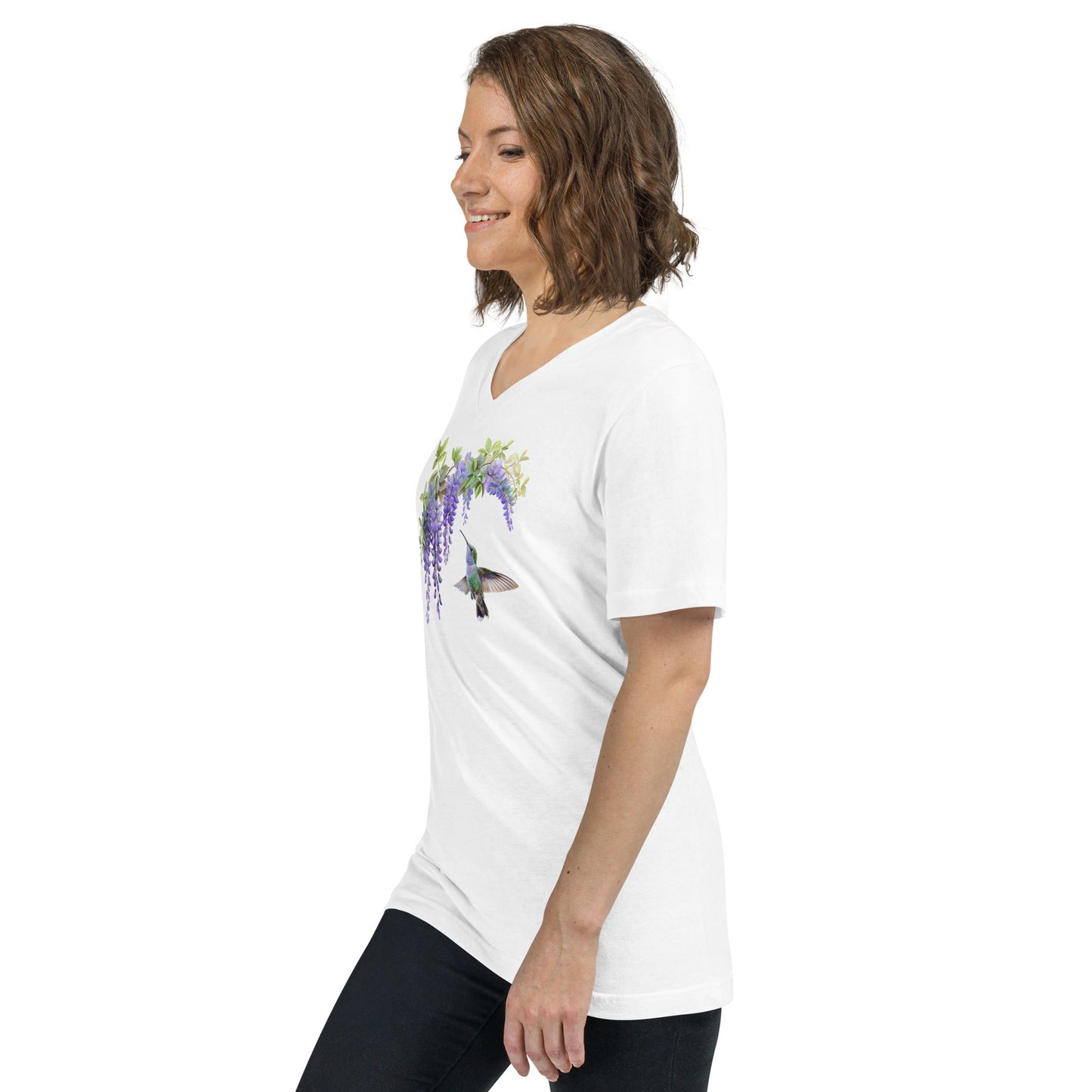 Hummingbird and Wisteria | Unisex Short Sleeve V-Neck