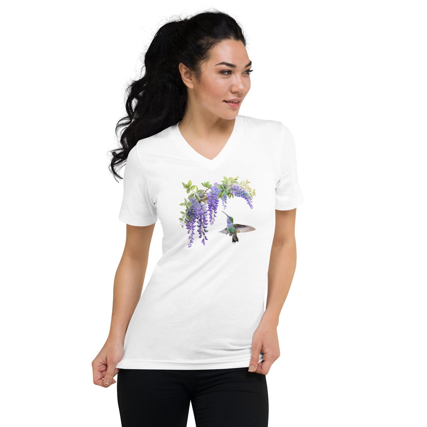 Hummingbird and Wisteria | Unisex Short Sleeve V-Neck