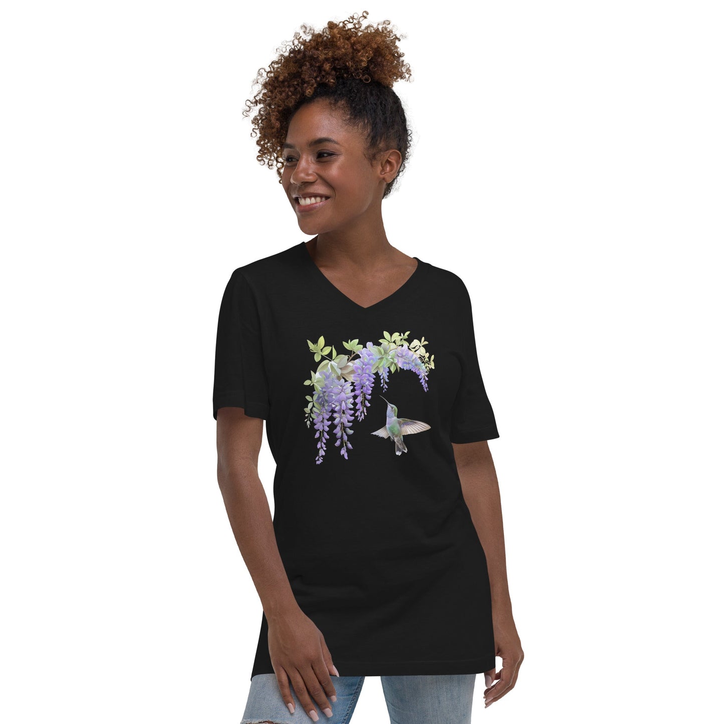 Hummingbird and Wisteria | Unisex Short Sleeve V-Neck