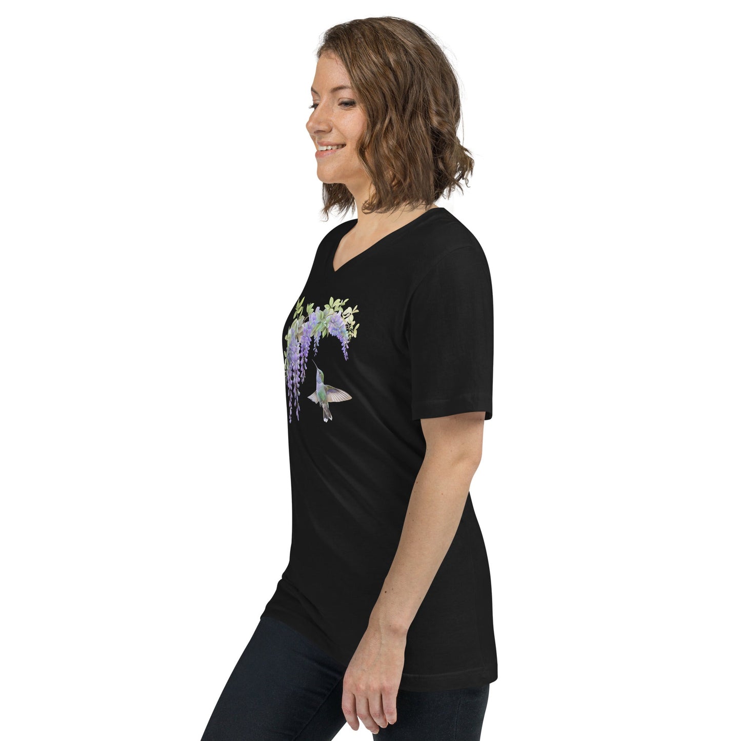 Hummingbird and Wisteria | Unisex Short Sleeve V-Neck