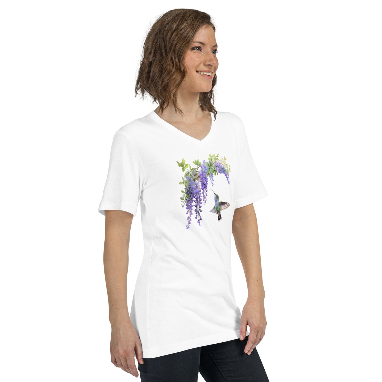 Hummingbird and Wisteria | Unisex Short Sleeve V-Neck