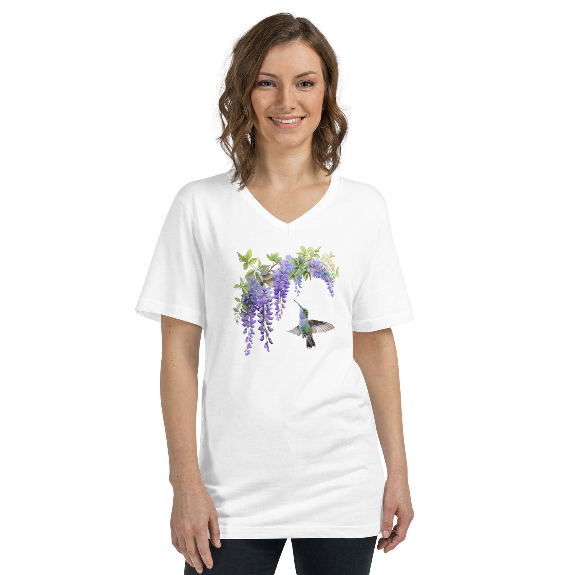 Hummingbird and Wisteria | Unisex Short Sleeve V-Neck